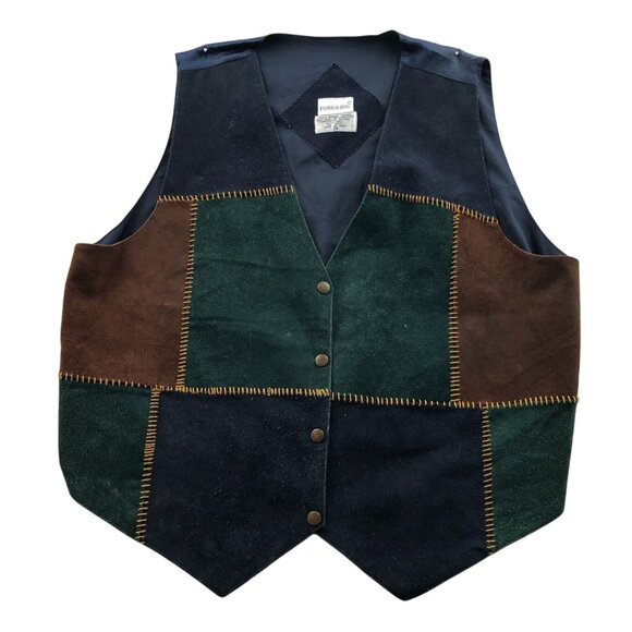 Vintage Fashion Bug Woman's Leather Patch Vest Jacket 2X Patchwork Genuine Leath - Picture 1 of 8